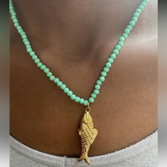 Gold Fish Pendant Necklace N1058 - Picture 2 of 5